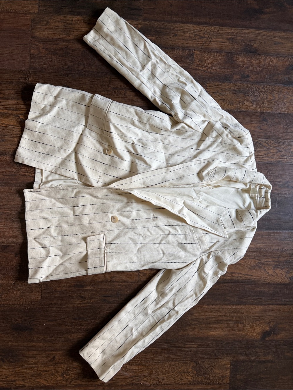 H&M Cream Blazer with Thin Black Pinstripes
